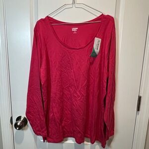 Lands' End Red TENCEL Modal Top Women's 2X Long Sleeve Scoop Neck NWT